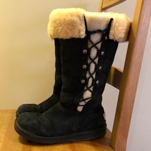 Black UGG boots with sheepskin lining, size 7